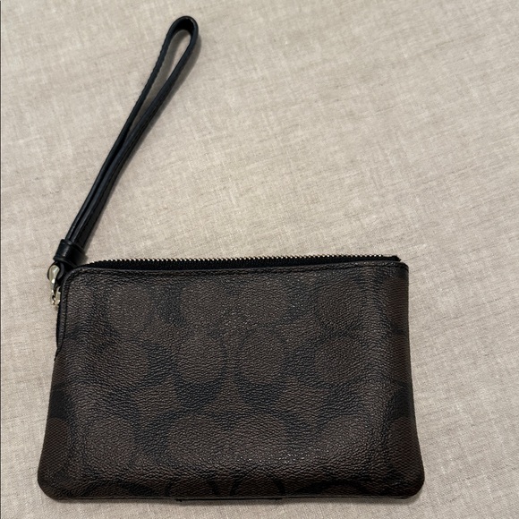 COACH Striped Leather Zip Wristlet